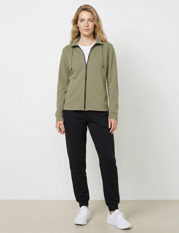 Sweat zipp&eacute;, col montant (kaki clair)