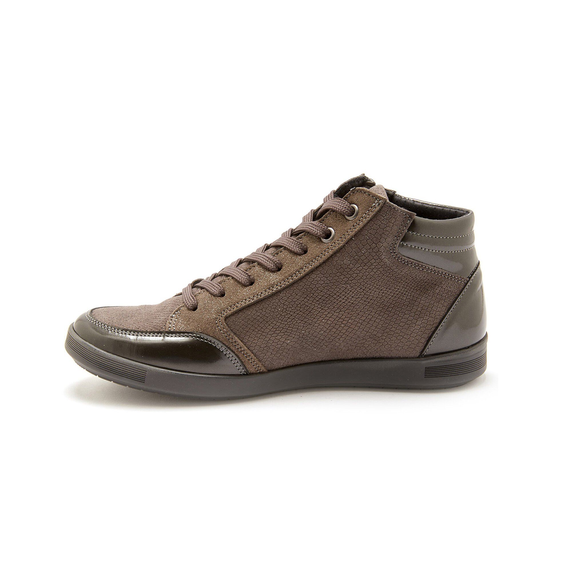 Sneakers met hoge schacht en grote breedte, met veters en rits, in leer -  dames | Blancheporte