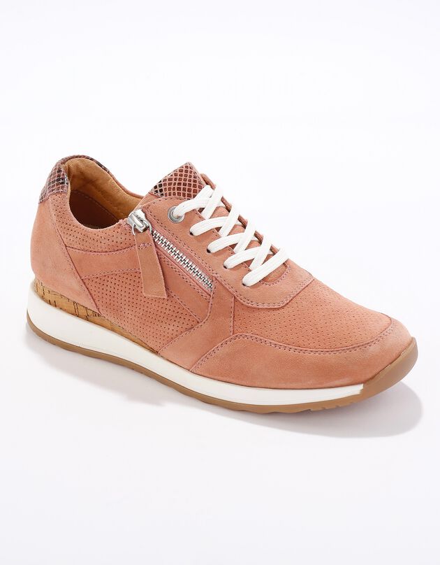 Sneakers met rits, in soepel leer met zool in 2 materialen (blush)