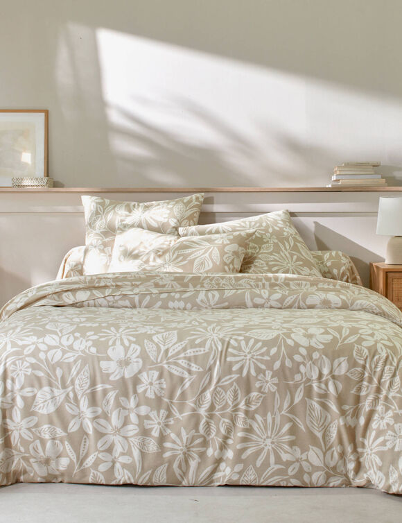 Linge de lit C&eacute;line en flanelle imprim&eacute; floral (sable)