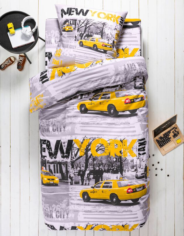 Linge de lit enfant Drive - polycoton imprimé taxis new-yorkais, gris, hi-res