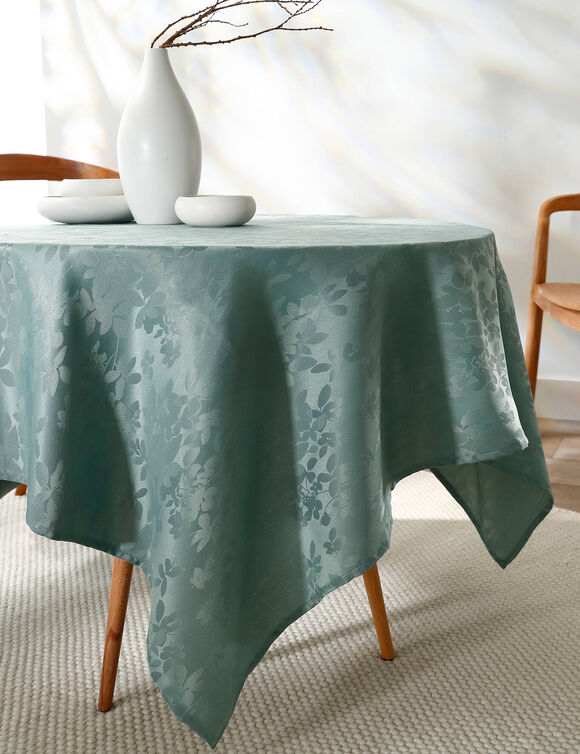 Tafellaken met damastpatroon met gebladerde motieven (eucalyptus)
