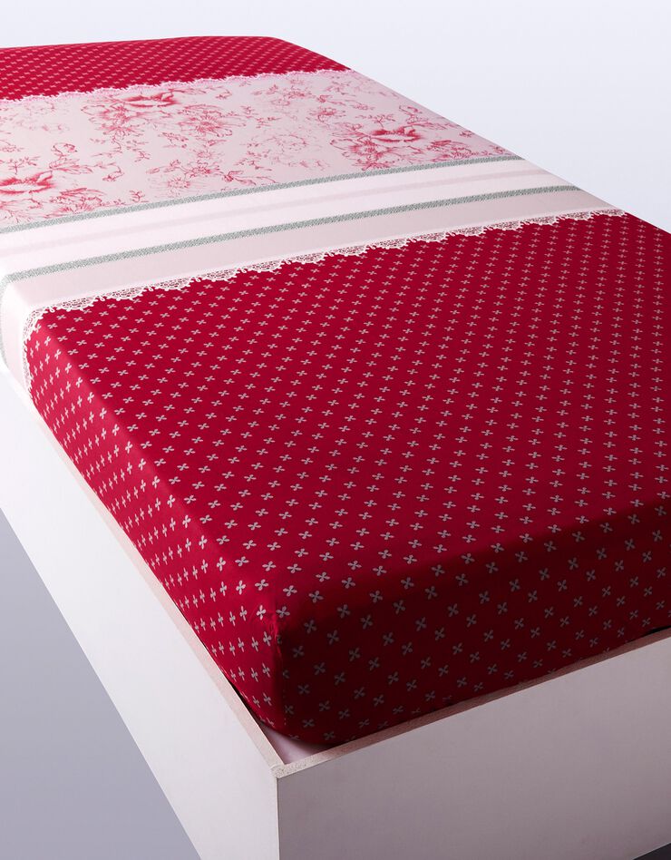 Bedlinnen Gabrielle in katoen met stippen-, bloemen- en kantprint (rood)