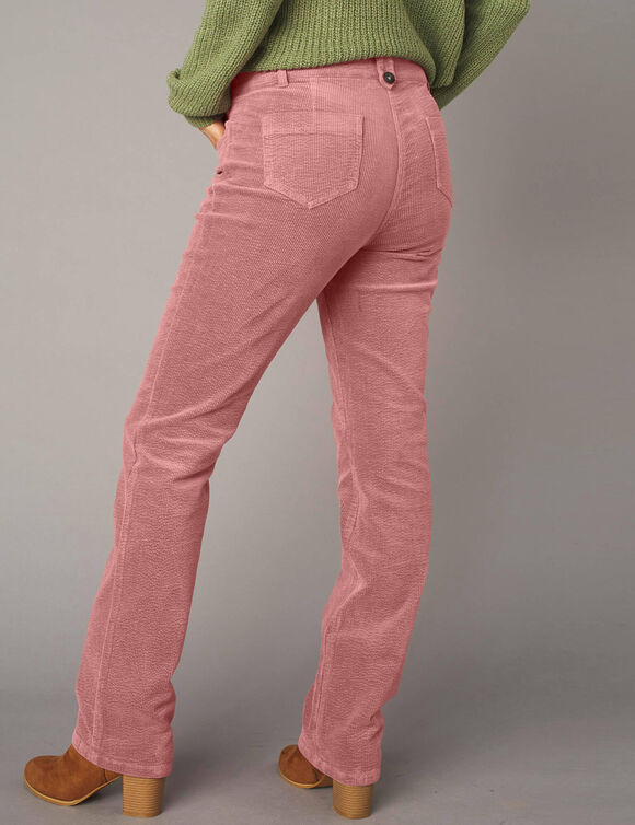 Broek in ribvelours met recht model (grijsroze)
