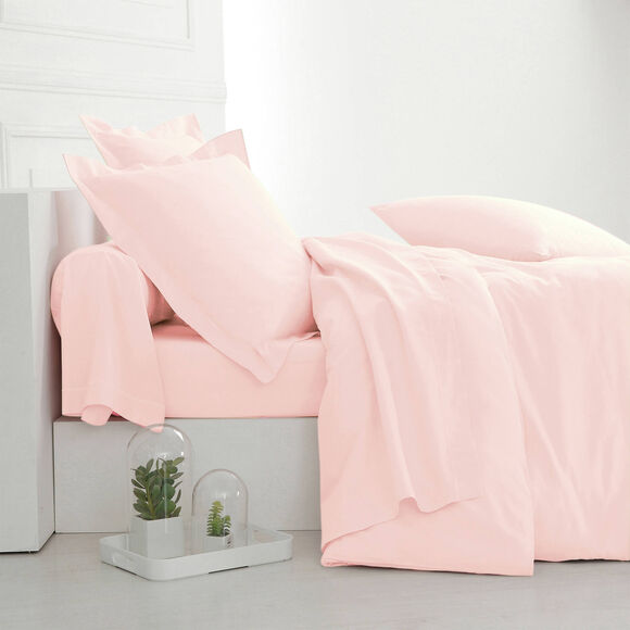 Linge de lit uni coton  (rose poudré)