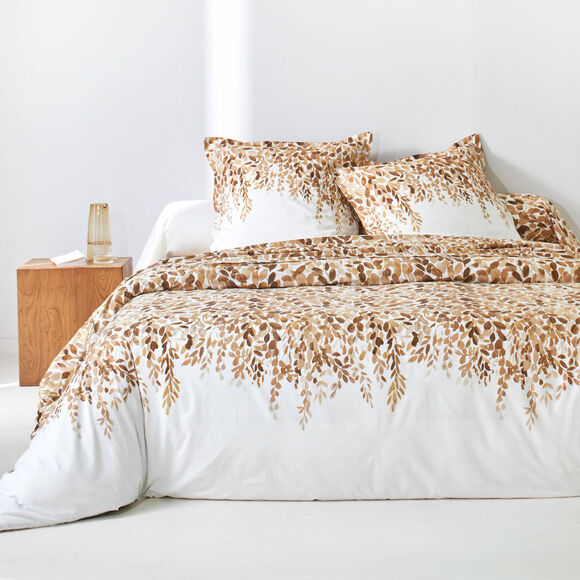 Linge de lit L&eacute;onie imprim&eacute; v&eacute;g&eacute;tal - coton 57 fils/cm&sup2; (&eacute;cru / chocolat)