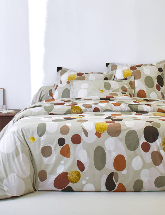 Linge de lit Bulles en coton imprim&eacute; (beige)