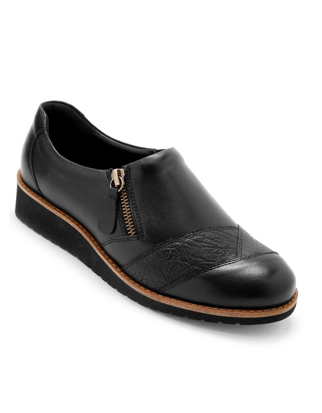 Leren schoenen met sleehak, brede pasvorm - zwart (zwart)