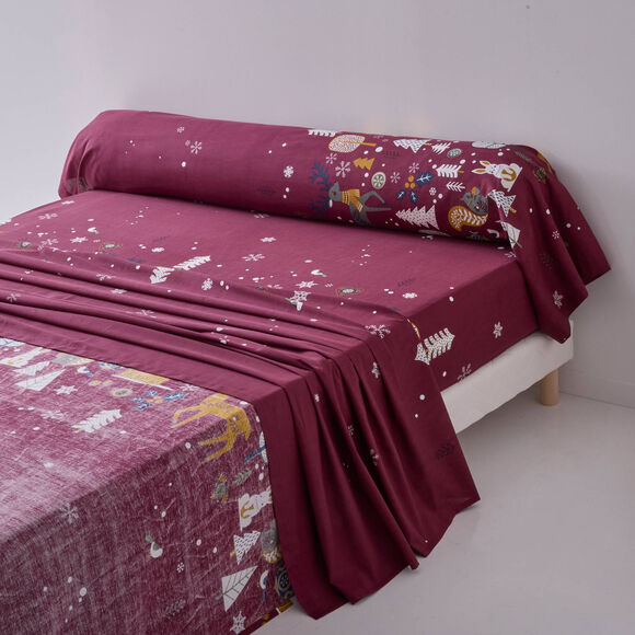 Linge de lit For&ecirc;t, en coton imprim&eacute;  (grenat)