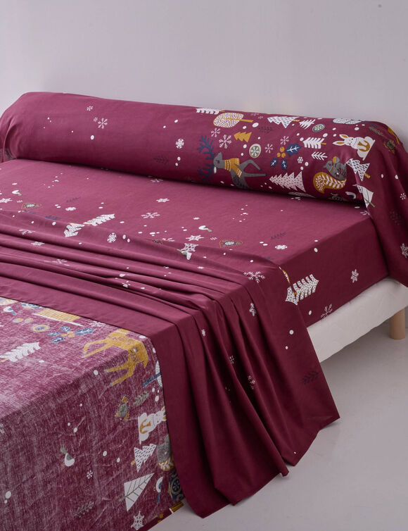 Linge de lit For&ecirc;t, en coton imprim&eacute;  (grenat)
