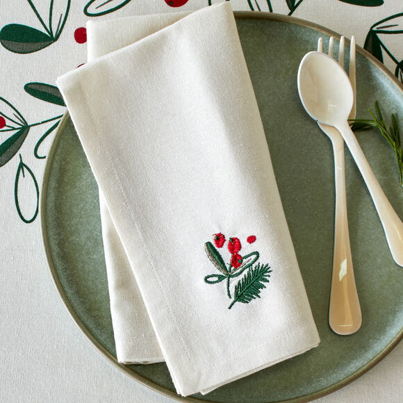 Serviette de table en coton brod&eacute; - lot de 3  (naturel)