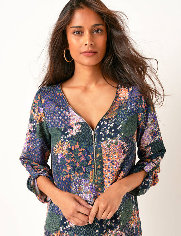 Tunique zippée imprimée (kaki / caramel)