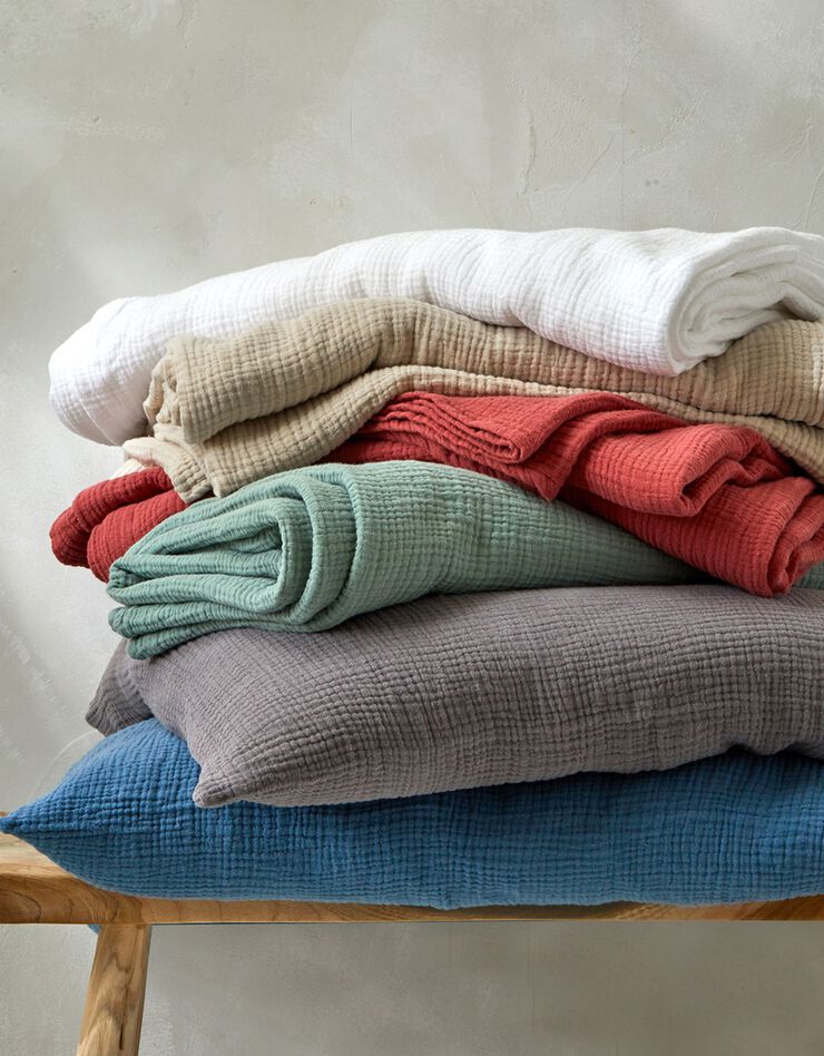 Linge de lit uni en triple gaze de coton (vert)