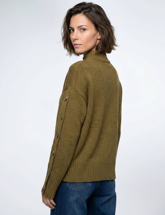 Pull col chemin&eacute;e, manches longues boutonn&eacute;es (vert olive)
