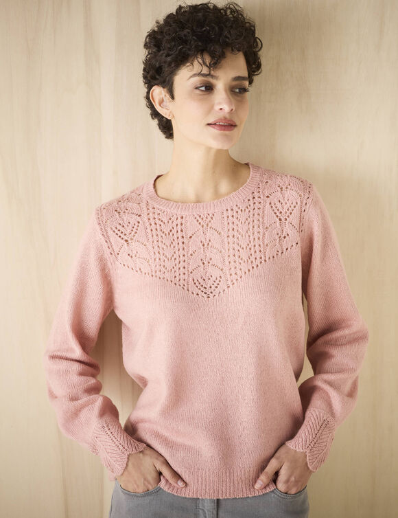 Trui met details in pointelletricot (grijsroze)
