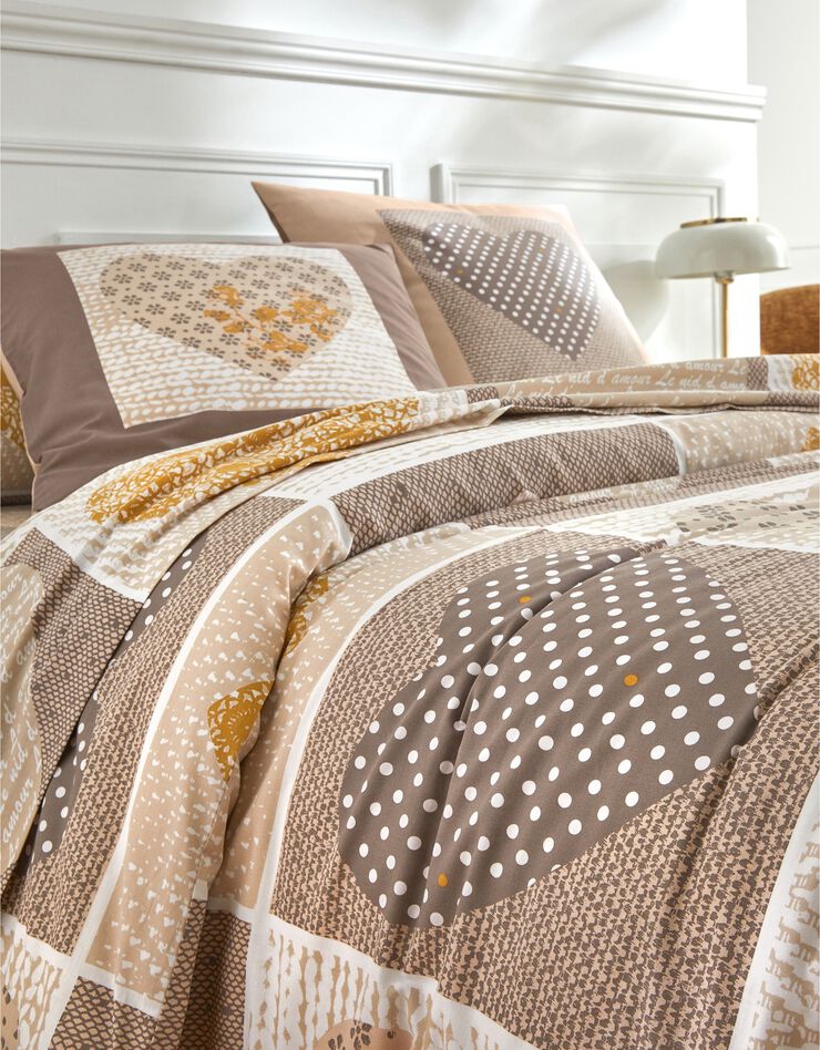 Bedlinnen Lovely in katoen met hartjesprint, beige / karamel Bedlinnen Lovely in katoen met hartjesprint, beige / karamel, hi-res image number 1