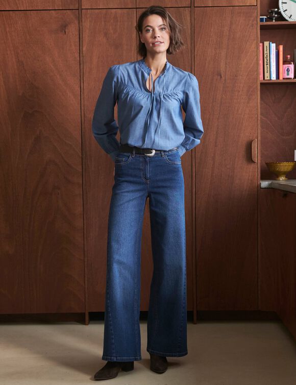 Blouse met jeanslook en lange mouwen, chambray (stone)