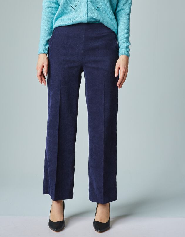 Ruime 3/4-broek in ribvelours, hoge taille (marine)