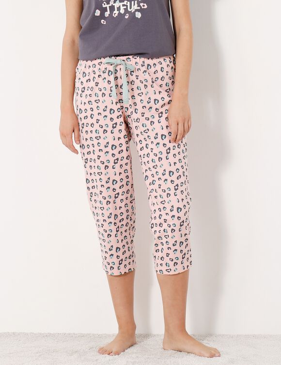 3/4-pyjamabroek met print "Beautiful" (roze)