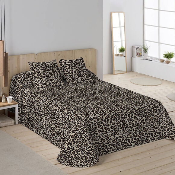 Couvre-lit matelass&eacute; L&eacute;o imprim&eacute; l&eacute;opard (chocolat)