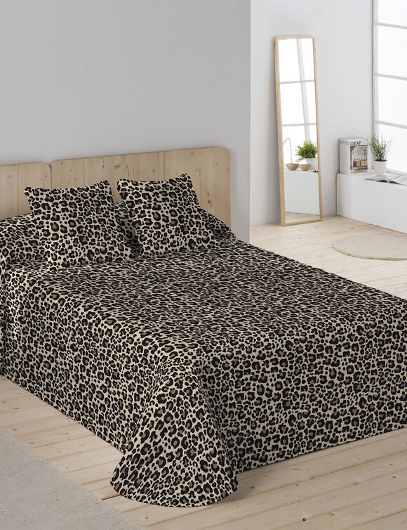 Couvre-lit matelass&eacute; L&eacute;o imprim&eacute; l&eacute;opard (chocolat)