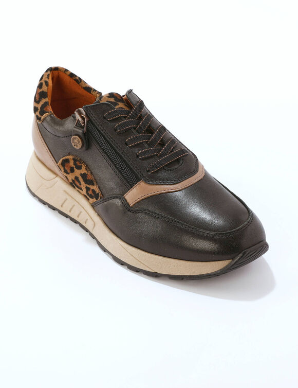Leren sneakers met rits en veters (zwart)