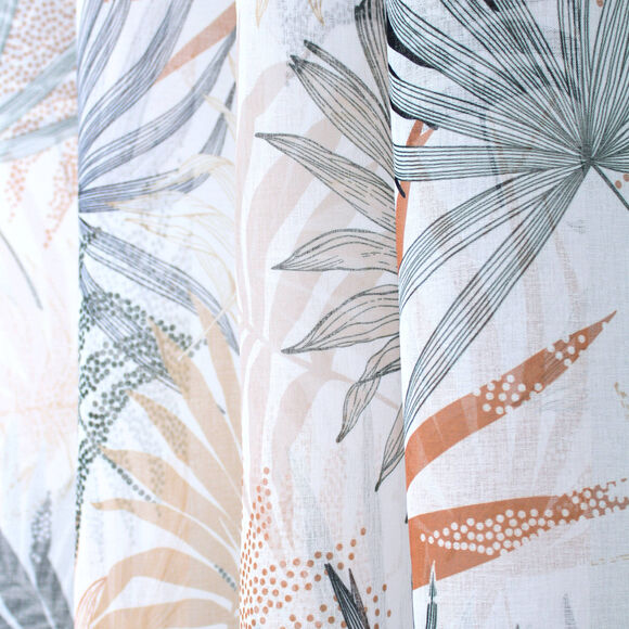 Voilage imprimé feuilles tropicales (blanc / orange)
