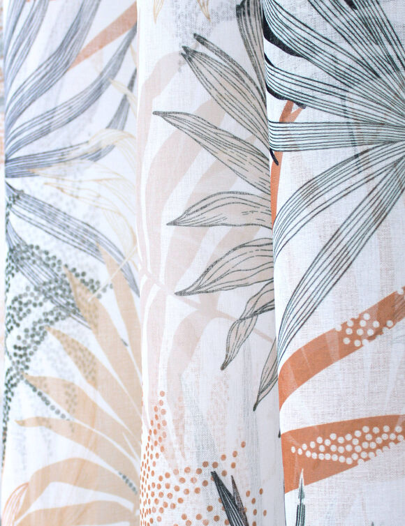 Voilage imprimé feuilles tropicales (blanc / orange)