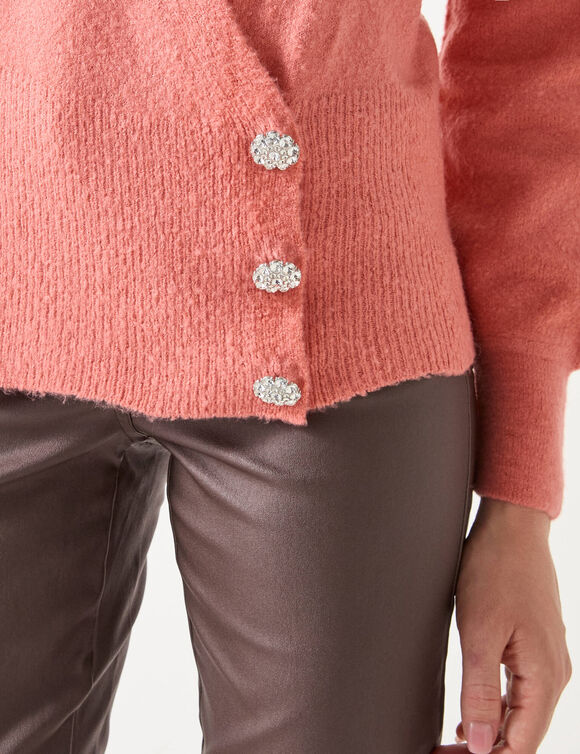 Pull effet cache-coeur boutons "bijou"  (corail)
