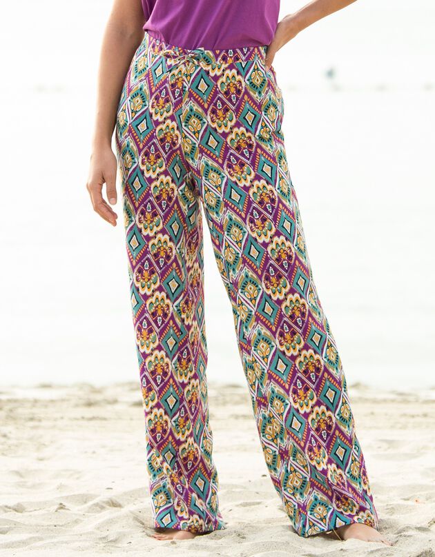 Pantalon droit large imprimé  (violine)