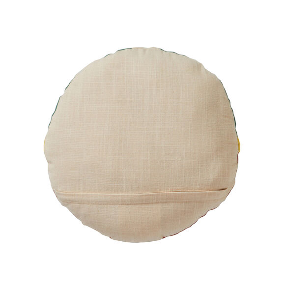 Coussin rond imprim&eacute; g&eacute;om&eacute;trique (vert / terracotta)