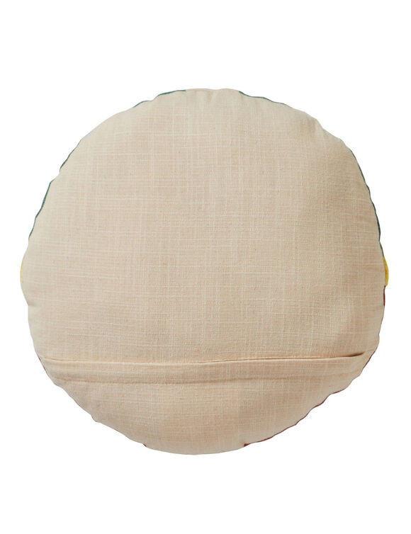 Coussin rond imprim&eacute; g&eacute;om&eacute;trique (vert / terracotta)