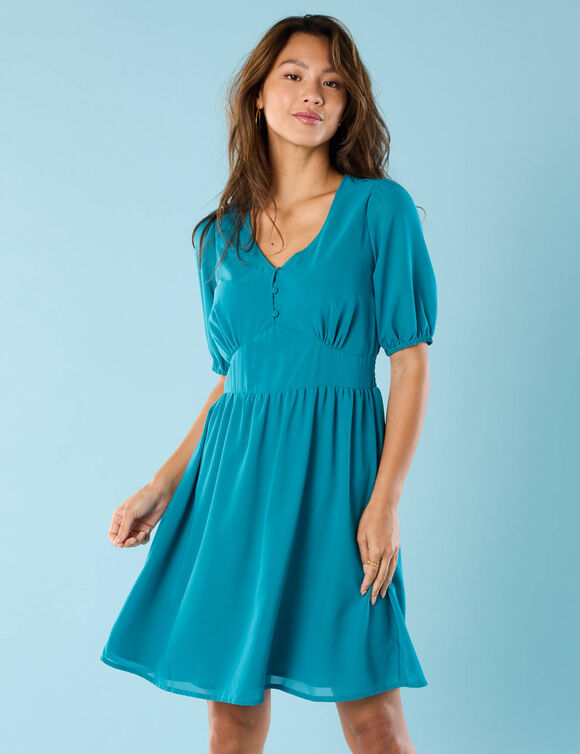 Robe courte Spécial Petites, voile uni (vert canard)