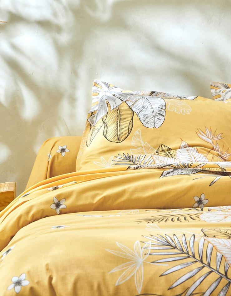 Linge de lit Elyse en coton imprimé fleurs et feuilles de palmes, miel, hi-res image number 5