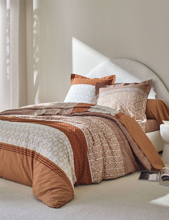 Bedlinnen Tommy in katoen met geometrische print (karamel)
