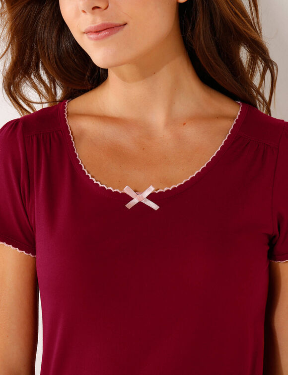 T-shirt met bloemenprint - korte mouwen (kersenrood)