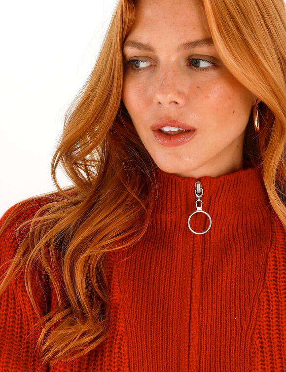 Pull col zipp&eacute;, maille anglaise (rouge)