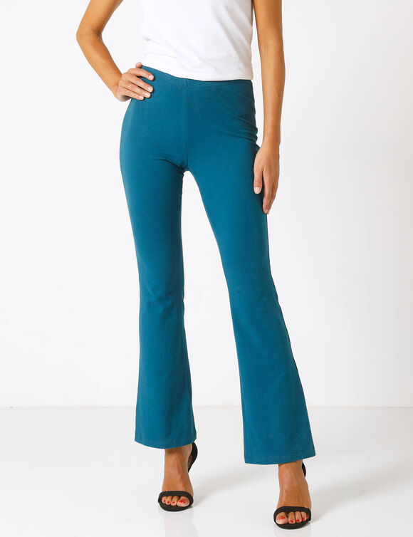 Legging bootcut uni, taille élastiquée (bleu)