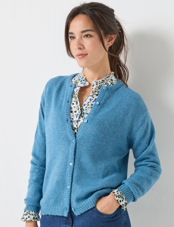 Vest met knopen, mix van wol en mohair (gletsjerblauw)
