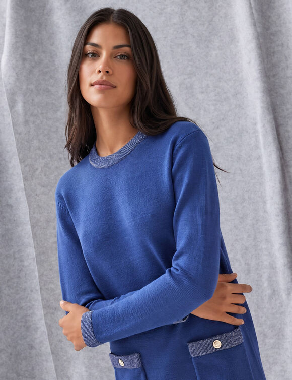 Robe pull d&eacute;tails brillants, 2 poches (bleu)