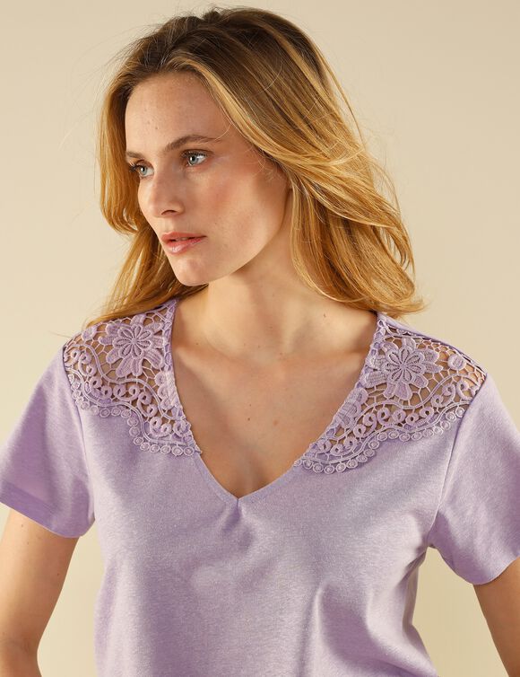 T-shirt fantaisie avec macramé (parme)