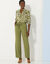 Pantalon droit large ceinturé, tissu fluide (kaki)