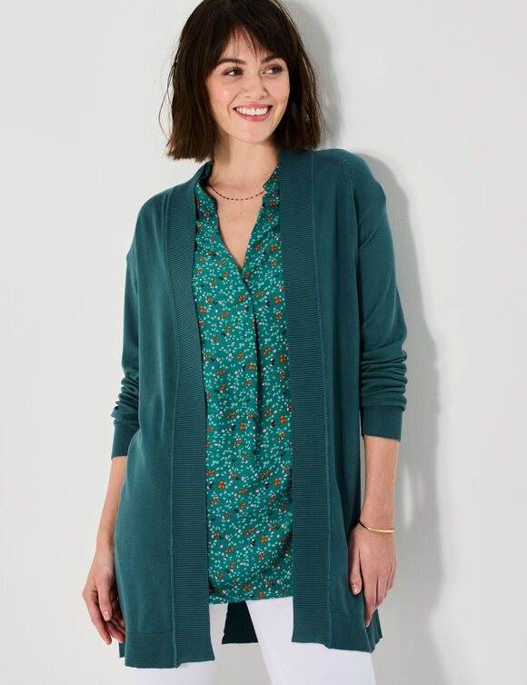 Gilet porter ouvert, manches longues (vert foncé)