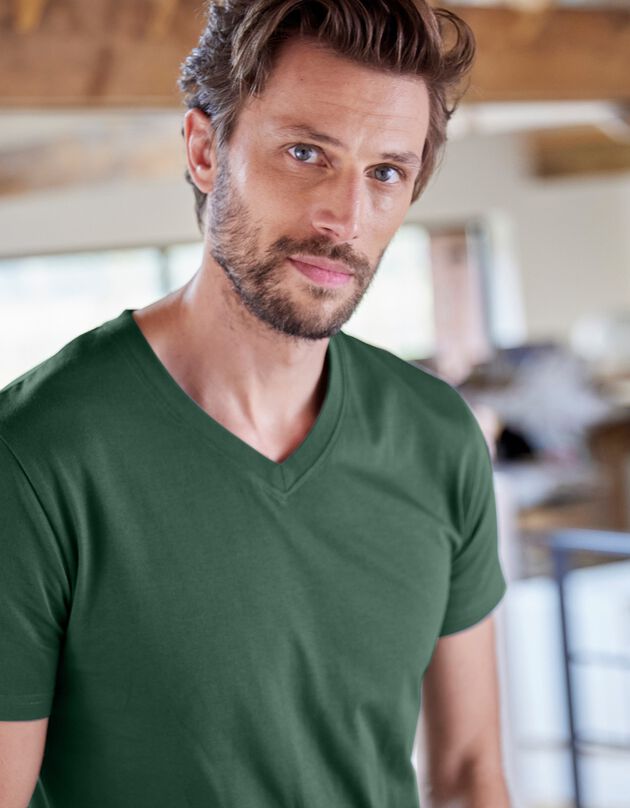 Tee-shirt col V manches courtes - lot de 3, noir + vert + tilleul Tee-shirt col V manches courtes - lot de 3, noir + vert + tilleul, hi-res