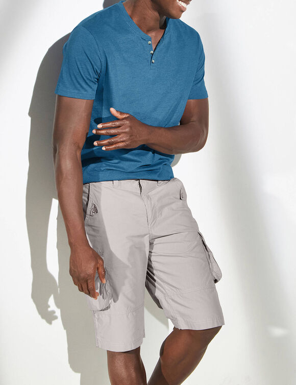 T-shirt uni col tunisien (bleu)