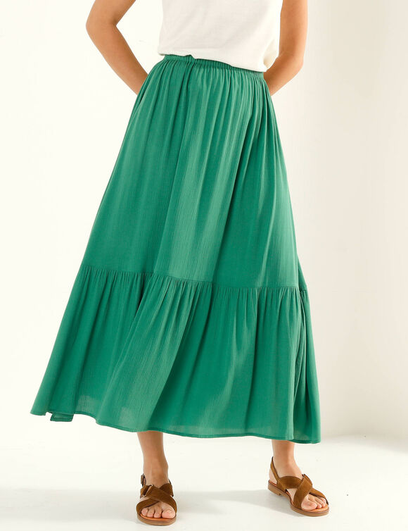 Jupe longue en cr&eacute;pon, volume jupon (vert)