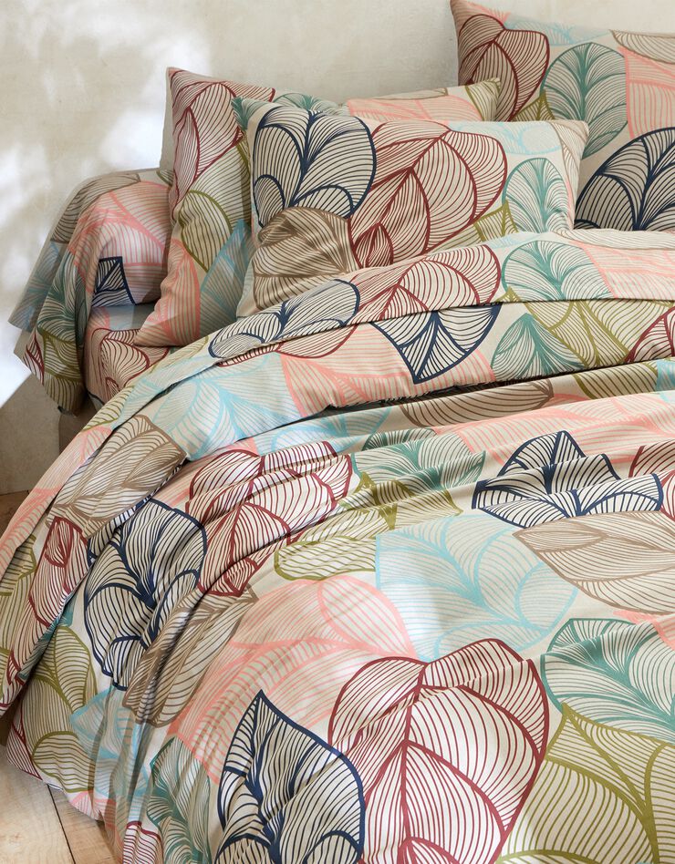 Bedlinnen Elsa in polykatoen met bladerenmotief (beige)