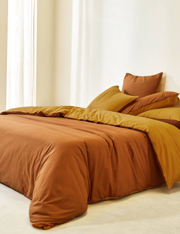 Linge de lit uni bicolore coton (châtaigne / miel)