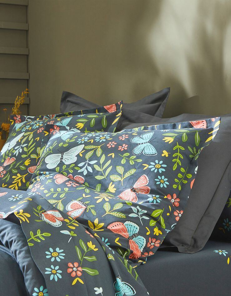 Bedlinnen Envolée in katoen met vlindermotieven (marineblauw)