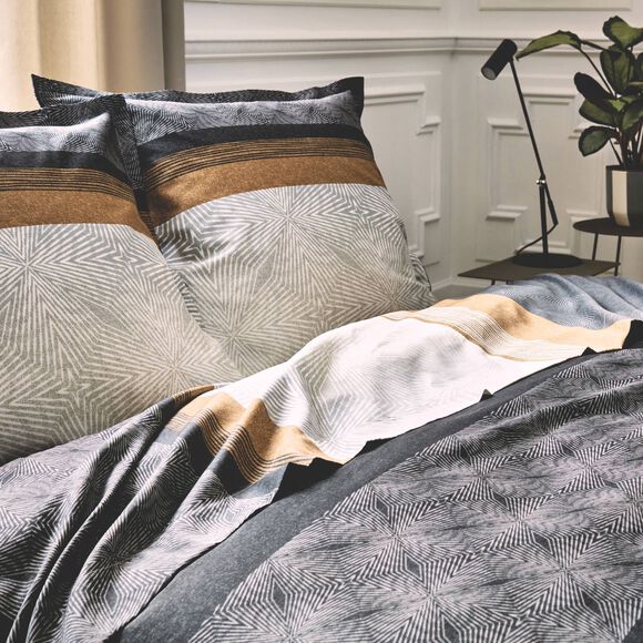 Linge de lit Tiago satin de coton imprim&eacute; (noir)